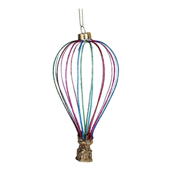 Gisela Graham - Clear Glass Glitter Ribbed Hot Air Balloon
